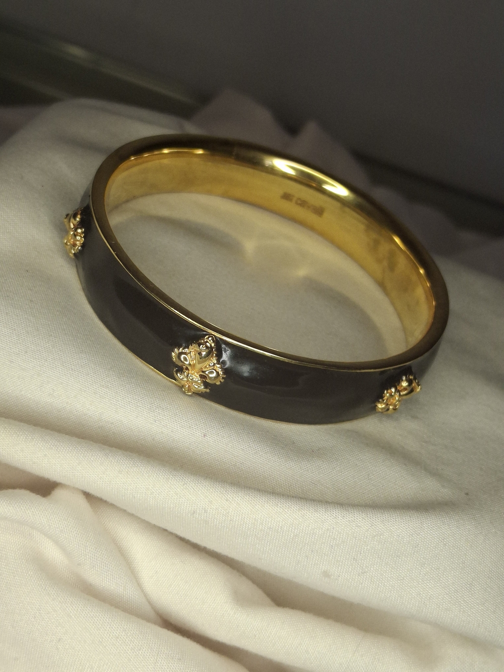Just Cavalli Black Enamel Gold-Tone Floral Accent Bangle